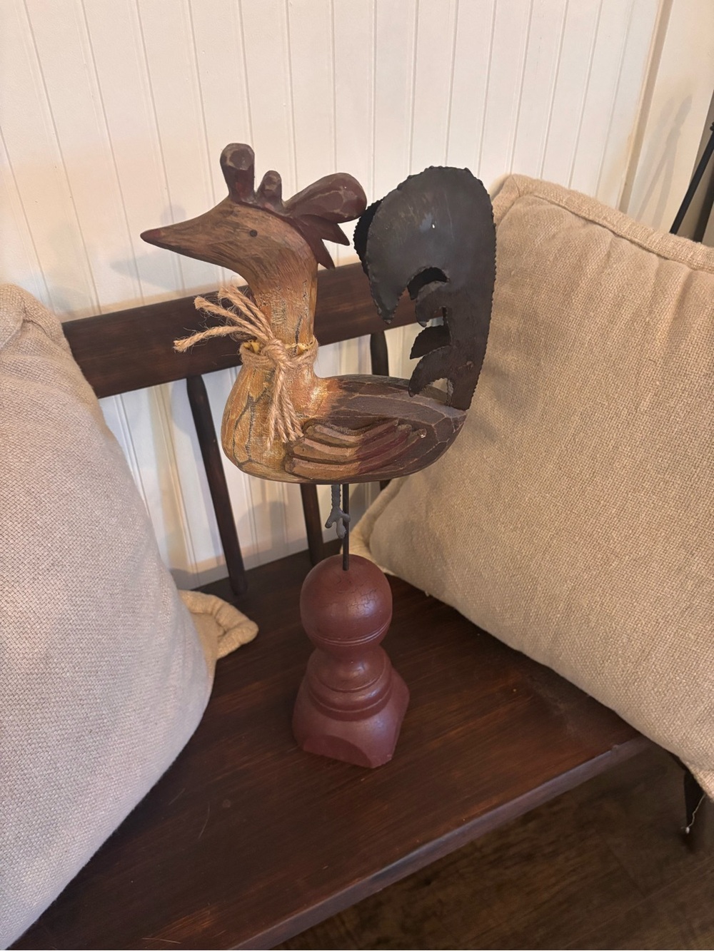 Handcrafted Rustic Brown Rooster Sculpture - Home Art
